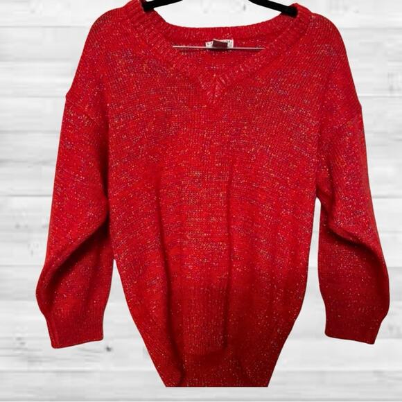 Vintage Crystal Sportswear Sparkly Red Knit Crew Sweater - Size M - Picture 1 of 9
